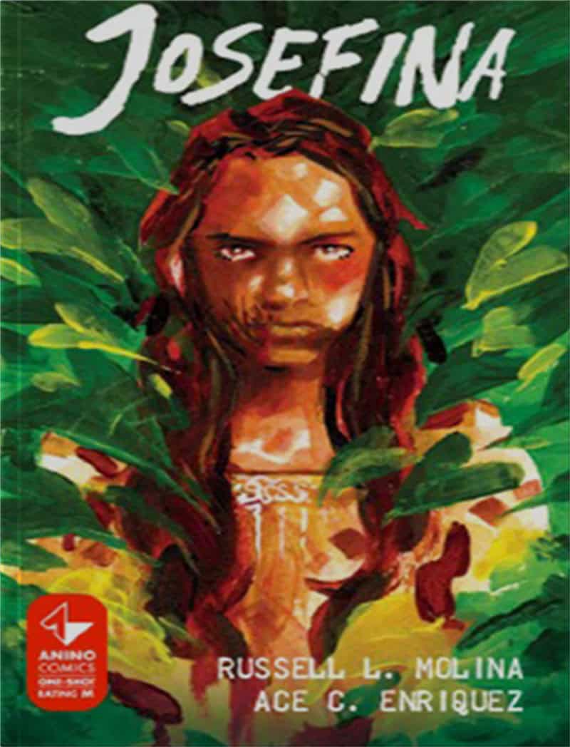 Cover of a comic book titled "Josefina" by Russell L. Molina and Ace C. Enriquez, featuring a painted portrait of a girl surrounded by green foliage.