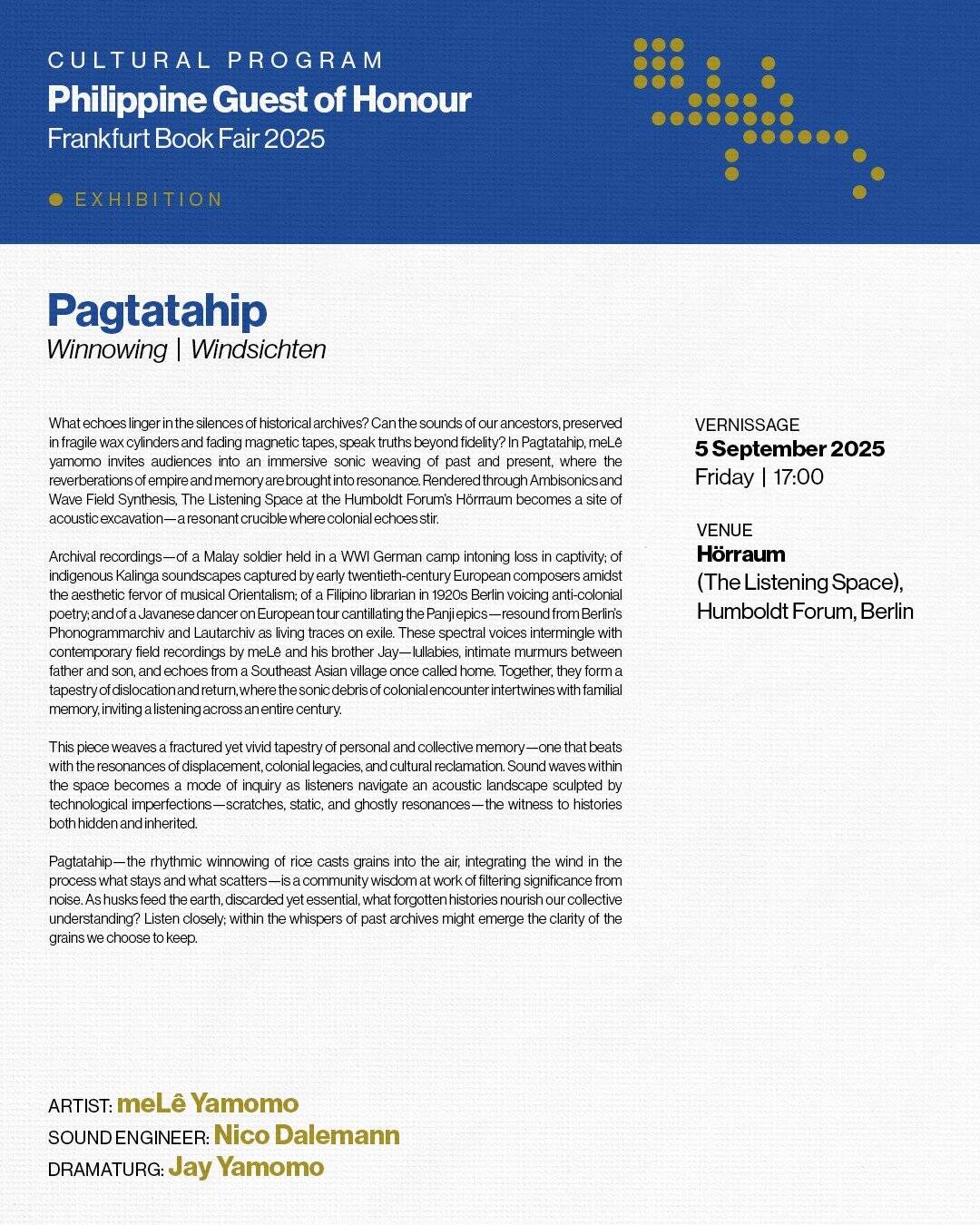Exhibition poster for "Pagtatahip: Winnowing"