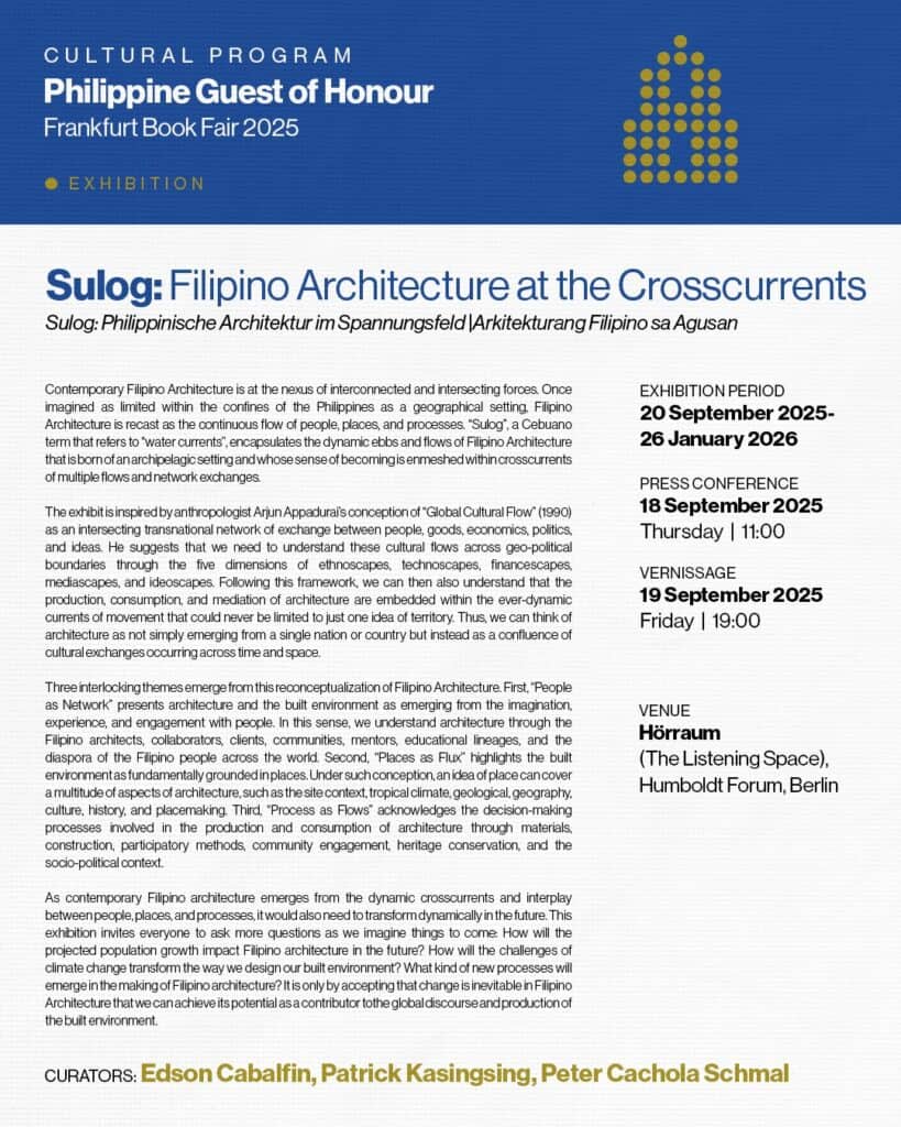 Event poster for “Sulog: Filipino Architecture at the Crosscurrents”