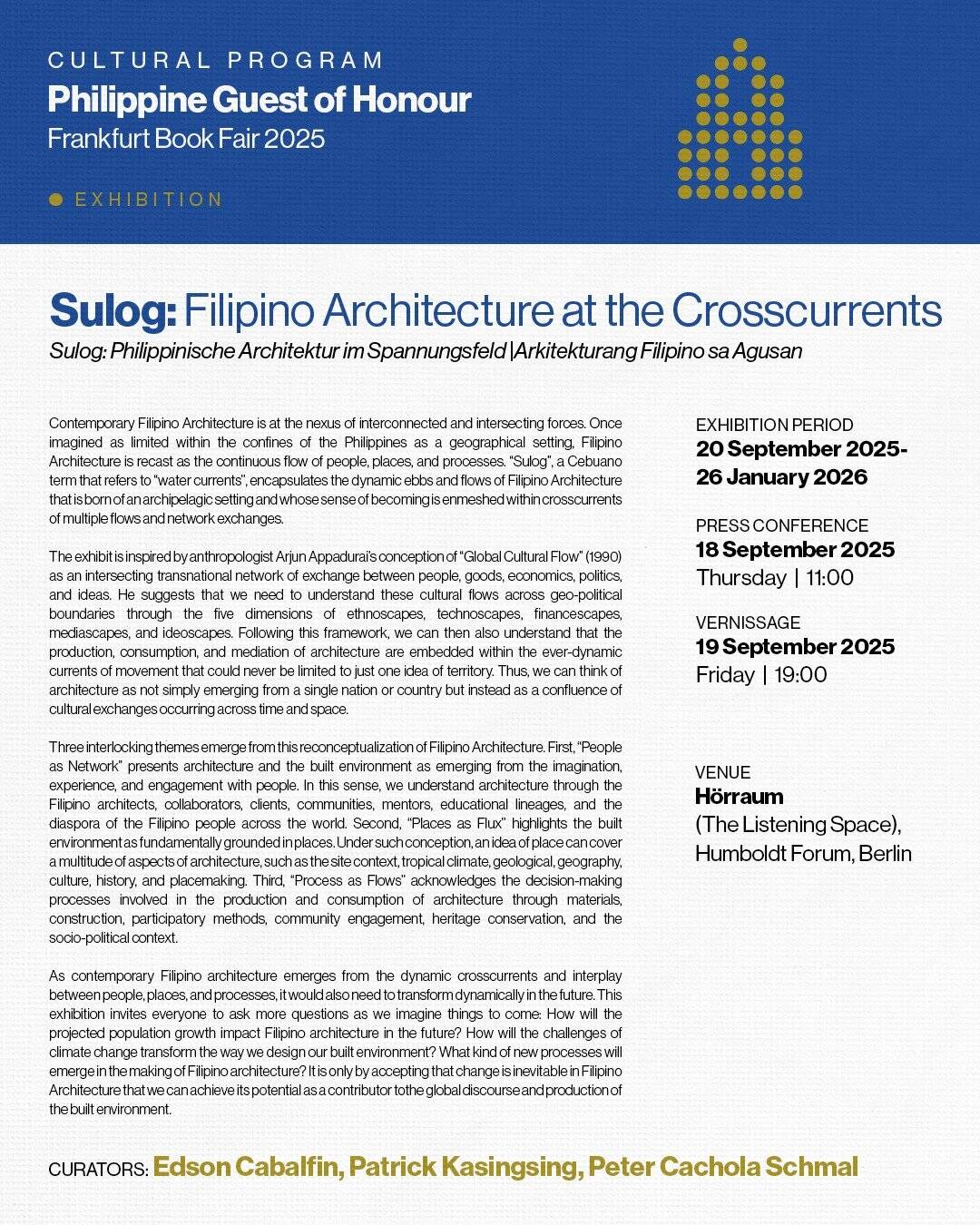Event poster for “Sulog: Filipino Architecture at the Crosscurrents”